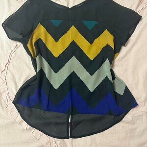 Timing multicolored sheer chevron blouse.